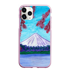 Чехол iPhone 11 Pro матовый Цветение сакуры Фудзияма, цвет: 3D-розовый