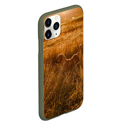 Чехол iPhone 11 Pro матовый Поле с колосьями и собачка, цвет: 3D-темно-зеленый — фото 2