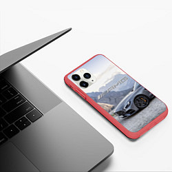 Чехол iPhone 11 Pro матовый Mercedes AMG V8 Biturbo cabriolet - mountains, цвет: 3D-красный — фото 2