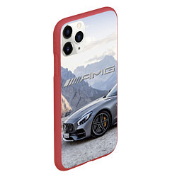 Чехол iPhone 11 Pro матовый Mercedes AMG V8 Biturbo cabriolet - mountains, цвет: 3D-красный — фото 2