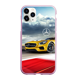 Чехол iPhone 11 Pro матовый Mercedes AMG V8 Biturbo на трассе