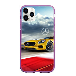 Чехол iPhone 11 Pro матовый Mercedes AMG V8 Biturbo на трассе