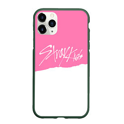 Чехол iPhone 11 Pro матовый Stray Kids pink and white, цвет: 3D-темно-зеленый