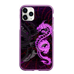 Чехол iPhone 11 Pro матовый Неоновый дракон purple dragon