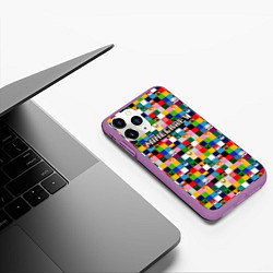 Чехол iPhone 11 Pro матовый Minecraft - пиксельные персонажи, цвет: 3D-фиолетовый — фото 2
