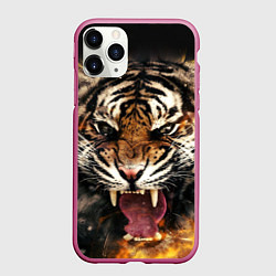Чехол iPhone 11 Pro матовый Оскал тигра, цвет: 3D-малиновый