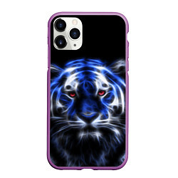 Чехол iPhone 11 Pro матовый Синий неоновый тигр