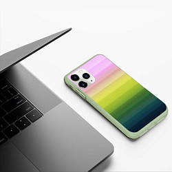 Чехол iPhone 11 Pro матовый Яркий желтый зеленый розовый полосатый узор, цвет: 3D-салатовый — фото 2