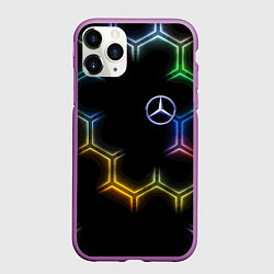 Чехол iPhone 11 Pro матовый Mercedes - neon pattern, цвет: 3D-фиолетовый