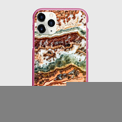 Чехол iPhone 11 Pro матовый Натуральный природный камень агат, цвет: 3D-малиновый