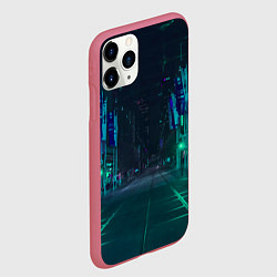 Чехол iPhone 11 Pro матовый Неоновая ночная улица, цвет: 3D-малиновый — фото 2