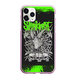 Чехол iPhone 11 Pro матовый Slipknot green logo, цвет: 3D-розовый