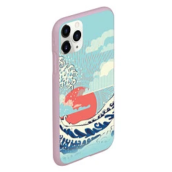 Чехол iPhone 11 Pro матовый Морской пейзаж с большими волнами на закате, цвет: 3D-розовый — фото 2
