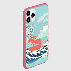 Чехол iPhone 11 Pro матовый Морской пейзаж с большими волнами на закате, цвет: 3D-малиновый — фото 2
