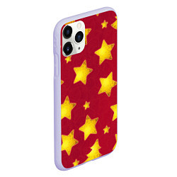 Чехол iPhone 11 Pro матовый Золотые звезды и елки на красном, цвет: 3D-светло-сиреневый — фото 2