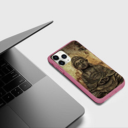 Чехол iPhone 11 Pro матовый Статуя Будды, цвет: 3D-малиновый — фото 2