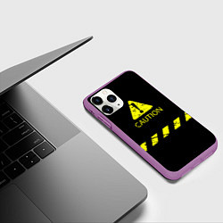 Чехол iPhone 11 Pro матовый CAUTION - Осторожно опасность, цвет: 3D-фиолетовый — фото 2