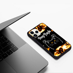 Чехол iPhone 11 Pro матовый Deep Purple рок кот и огонь, цвет: 3D-черный — фото 2