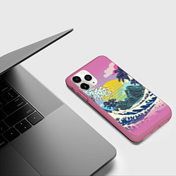 Чехол iPhone 11 Pro матовый Штормовые океанские волны и пальмы, цвет: 3D-малиновый — фото 2