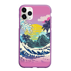 Чехол iPhone 11 Pro матовый Штормовые океанские волны и пальмы, цвет: 3D-фиолетовый