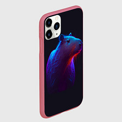 Чехол iPhone 11 Pro матовый Неоновая капибара на чёрном фоне, цвет: 3D-малиновый — фото 2