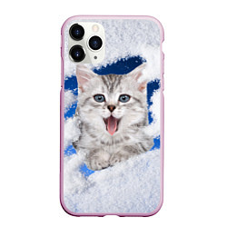 Чехол iPhone 11 Pro матовый Котёнок в снегу, цвет: 3D-розовый