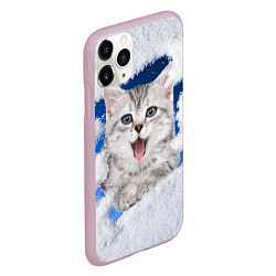 Чехол iPhone 11 Pro матовый Котёнок в снегу, цвет: 3D-розовый — фото 2