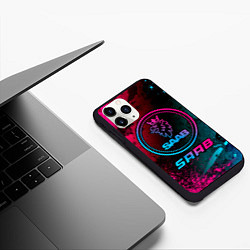 Чехол iPhone 11 Pro матовый Saab - neon gradient, цвет: 3D-черный — фото 2