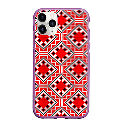 Чехол iPhone 11 Pro матовый Белорусская вышивка - орнамент, цвет: 3D-фиолетовый
