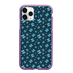 Чехол iPhone 11 Pro матовый Бабочки и цветы на фоне точек, цвет: 3D-фиолетовый