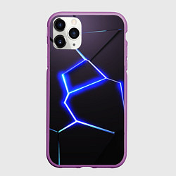 Чехол iPhone 11 Pro матовый Неоновый разлом плит, цвет: 3D-фиолетовый