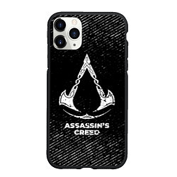 Чехол iPhone 11 Pro матовый Assassins Creed с потертостями на темном фоне