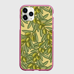 Чехол iPhone 11 Pro матовый Винтажные ветви оливок, цвет: 3D-малиновый