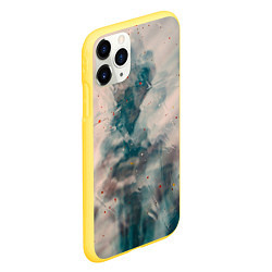 Чехол iPhone 11 Pro матовый Абстрактные синие и белые краски, цвет: 3D-желтый — фото 2