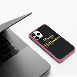 Чехол iPhone 11 Pro матовый Happy Halloween надпись с летучими мышами, цвет: 3D-малиновый — фото 2