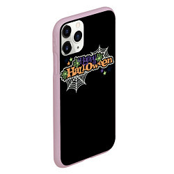 Чехол iPhone 11 Pro матовый Happy Halloween надпись, цвет: 3D-розовый — фото 2