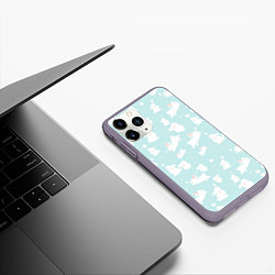 Чехол iPhone 11 Pro матовый Паттерн из белых зайчиков, цвет: 3D-серый — фото 2