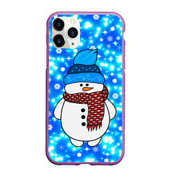 Чехол iPhone 11 Pro матовый Снеговик в шапке
