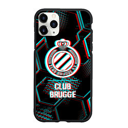 Чехол iPhone 11 Pro матовый Club Brugge FC в стиле glitch на темном фоне