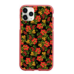 Чехол iPhone 11 Pro матовый Красивая хохломская роспись, цвет: 3D-красный