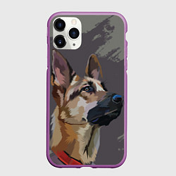 Чехол iPhone 11 Pro матовый Голова немецкой овчарки, цвет: 3D-фиолетовый