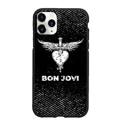 Чехол iPhone 11 Pro матовый Bon Jovi с потертостями на темном фоне
