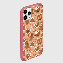 Чехол iPhone 11 Pro матовый Новогодний паттерн с печеньем, цвет: 3D-малиновый — фото 2