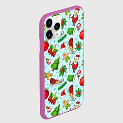 Чехол iPhone 11 Pro матовый Новогодний паттерн, цвет: 3D-фиолетовый — фото 2
