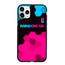Чехол iPhone 11 Pro матовый Rainbow Six - neon gradient: символ сверху, цвет: 3D-черный