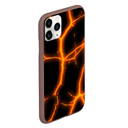 Чехол iPhone 11 Pro матовый Оранжевые неоновые трещины, цвет: 3D-коричневый — фото 2