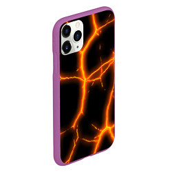 Чехол iPhone 11 Pro матовый Оранжевые неоновые трещины, цвет: 3D-фиолетовый — фото 2