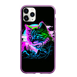 Чехол iPhone 11 Pro матовый Неоновый котёнок поп-арт, цвет: 3D-фиолетовый