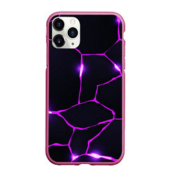 Чехол iPhone 11 Pro матовый Фиолетовые неоновые трещины