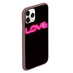 Чехол iPhone 11 Pro матовый Love - неоновая надпись, цвет: 3D-коричневый — фото 2